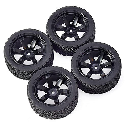 4PCS 65mm RC Rally Car Rubber Tires and 6-Spokes Wheel Rims 12mm Hex Compatible with 1/10 RC On-Road Rally Racing Car HSP Tamiya Sakura HPI WR8 HSP TT02 WLtoys (Black) - color: Black