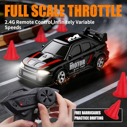 Desktop Drift Car,1:64 Remote Control Car, RC Cars with LED Lights | Mini RC Drift Car for Race, for Boys Kids Adults - color: Black