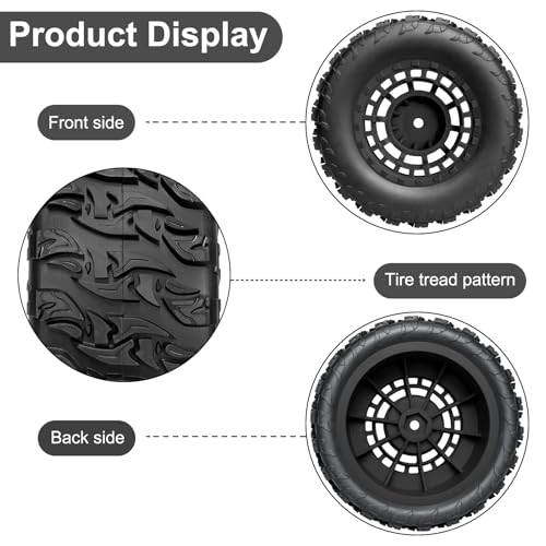 Pre-Glued 12mm Hex RC Wheels and Tires for 1/10 RC Short Course Truck, 4PCS | Compatible with 1/10 Arrma Senton Traxxas Slash Axial Losi Axial Redcat - color: Black Tires A+ Black Wheels