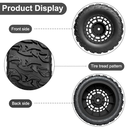 Pre-Glued 12mm Hex RC Wheels and Tires for 1/10 RC Short Course Truck, 4PCS | Compatible with 1/10 Arrma Senton Traxxas Slash Axial Losi Axial Redcat - color: Black Tires A+ Black Wheels