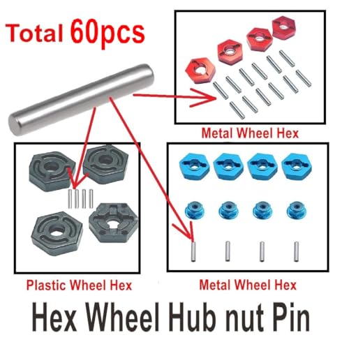 60pcs 2x10mm HEX Wheel Hub Nut Pin Compatible with HSP Redcat Wltoys Traxxas, Hyper Go Wheel Hex Pin M20101 for MJX Hyper Go Parts 16207 16208 16209 16210 H16BM H16DR H16BM H16H