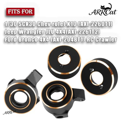 Brass Wheels Weights Steering Knuckles Upgrades Part for 1/30 SCX30 Chev rolet K10/Jeep Wrangler JLU 4X4/F0rd Bronco 4X4 RC Crawler,Front Portal Steering Blocks & Rear Hub Weight,Black