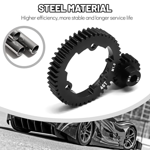 OGRC 46T Steel Spur Gear for Traxxas 1/5 X-Maxx 1/7 XO-1 1/10 Maxx/E-Revo | 1 Mod, with 18T Motor Pinion Gear, Replace Stock Part #6447 - size: 46T