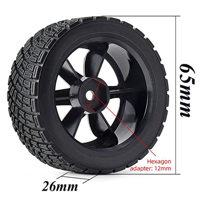 4PCS 65mm RC Rally Car Rubber Tires and 6-Spokes Wheel Rims 12mm Hex Compatible with 1/10 RC On-Road Rally Racing Car HSP Tamiya Sakura HPI WR8 HSP TT02 WLtoys (Black) - color: Black