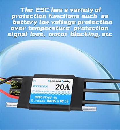 DH 20A 2-4S Waterproof Brushless ESC Electronic Speed Controller with 5.5V/4A BEC and XT60 3.5mm Banana Head Connector for Model Ship RC Boat (20A) - size: 20A