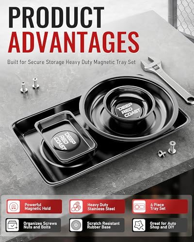 Magnetic Tray 4 Pack, Stainless Steel Magnetic Parts Tray Set, 3 Inch and 6 Inch Round Trays, Square Tray and Shallow Tray, Magnetic Tool Tray for Nuts Bolts Screws, Black - color: Black
