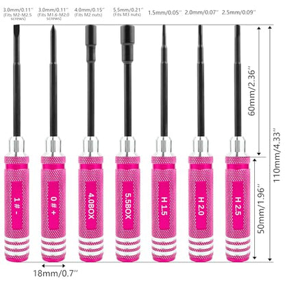 7-in-1 Mini Hex Screwdriver Set (1.5mm, 2.0mm,2.5mm & Box Wrench (4.0,5.5mm) Nut Screw Driver|RC Tool Kit|Phillips| Compatible with TRX4M SCX24 1/24 1/18 1/16 RC Cars Drone Repair(Purple) - color: Purple