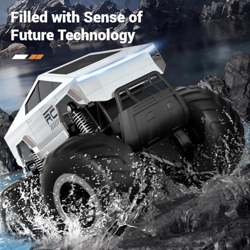 1:16 Cybertruck Remote Control Car, 2.4 GHz 4WD Amphibious Off-Road Pick-up Truck with LED Light, Waterproof Monster Truck Hobby RC Cars Toys for Teen Adults - size: 2 Battery