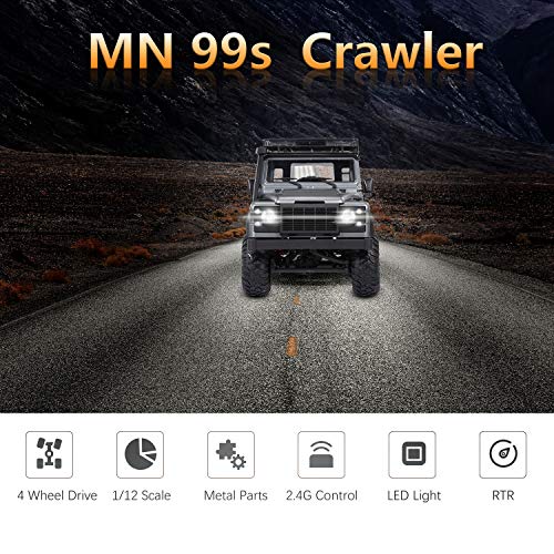 GoolRC MN 99s RC Car, 1/12 Scale 4WD 2.4G Remote Control Car for Adults, RTR RC Crawler Off-Road Truck for Land Rover Vehicle Models - size: 1 Battery