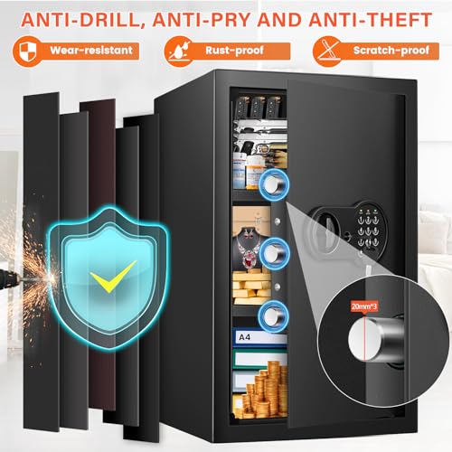 23.62'' Tall Extra Large Home Safe Box, Safe with Fireproof Waterproof Document Bag, Digital Keypad and 3 Removable Steel Shelves, Security Box for Money Medicines Jewelry Valuables - size: 5.0 Cubic Feet