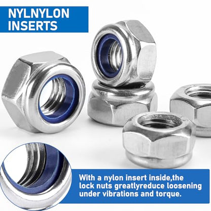 100 Pack 304 A2-70 M6 Nylon Lock Nuts | 100 Pack 304 A2-70 Stainless Steel M6 Nylock Nuts, Anti-Loose, for Light Duty Industrial & Home Fastening - color: Silver, size: M6