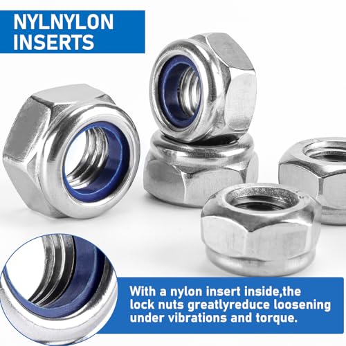 80 Pack 304 A2-70 M8 Nylon Lock Nuts | 80 Pack 304 A2-70 Stainless Steel M8 Nylock Nuts, Anti-Loose, for Medium Duty Industrial & Home Fastening - color: Silver, size: M8