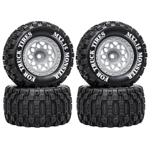 LRFHL 12mm Hex RC Wheel Tires 4PCS | for 1/16 Traxxas Mini Maxx 107154-1 Mini XRT VXL 108076-1 E-Revo Mini XRT MJX 16207 16210 HSP 94186 LOSI 1/18 Mini LMT - color: Black Tires+ Grey Hex Wheel-3