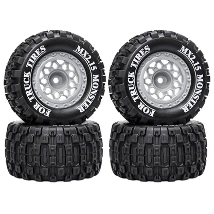 LRFHL 12mm Hex RC Wheel Tires 4PCS | for 1/16 Traxxas Mini Maxx 107154-1 Mini XRT VXL 108076-1 E-Revo Mini XRT MJX 16207 16210 HSP 94186 LOSI 1/18 Mini LMT - color: Black Tires+ Grey Hex Wheel-3