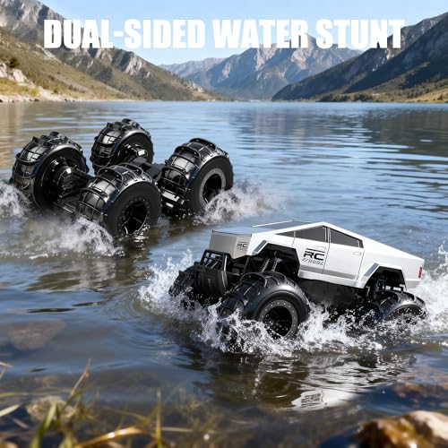 Amphibious Remote Control Truck Toy, 1:16 4WD 2.4GHz Waterproof RC Monster Car Off Road All-Terrain with Headlights and Rechargeable Battery Gifts for Kids Adults Age 6+