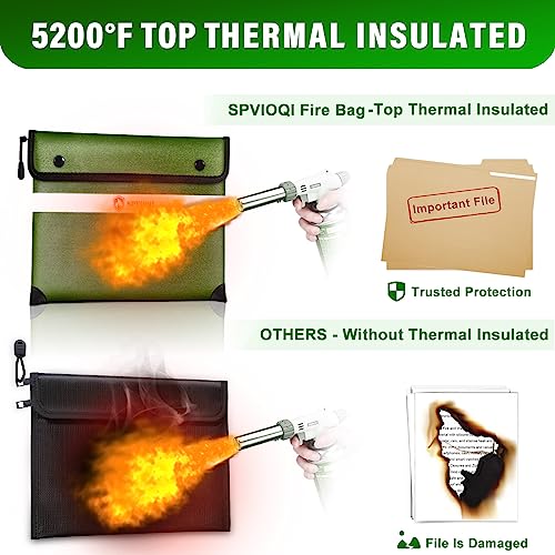 SPVIOQI Upgraded 5200°F Fireproof Document Bag - Heat Insulated, Fireproof Safe Pouch with Zipper, 8 Layers of Functional Materials, Firep roof Money Bag for Cash/Documents, Water Resistant Fire Bags - color: Green, size: 12" x 8.5"