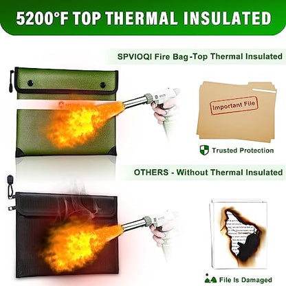 SPVIOQI Upgraded 5200°F Fireproof Document Bag - Heat Insulated, Fireproof Safe Pouch with Zipper, 8 Layers of Functional Materials, Firep roof Money Bag for Cash/Documents, Water Resistant Fire Bags - color: Green, size: 12" x 8.5"