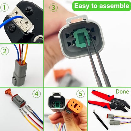 2 Pin Deutsch Connector Kit 8 Set, Automotive Waterproof DT Wire Connectors | Twippo 2 Wire Male and Female Electrical Connectors Kit with 16# Stamped Contacts and 32pcs Shrink Tubing Kit for 22-16AWG - size: 22-16AWG 8Set DT