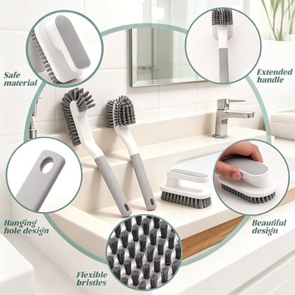3 Pack Cleaning Brush Set, Multi-Purpose Scrub Brushes | Ergonomic Long Handles, Brush with medium firm bristles, For Bathroom, Kitchen, Sink, Tub, Tile, Grout,Car