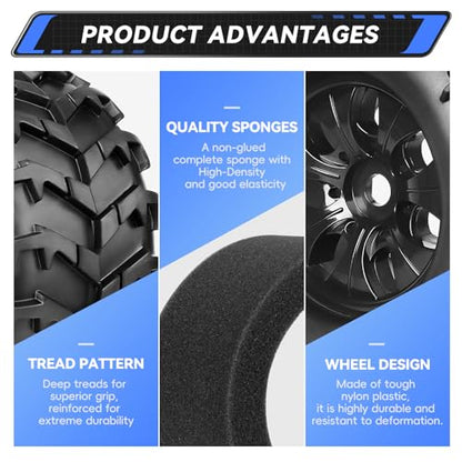 PreGlued 1/8 RC Monster Truck Buggy Wheels and Tires 17mm Hex with Foam Inserts for Traxxas Maxx Tmaxx E-Revo 2.0 3.3 Arrma Kraton Typhon 6S HSP HPI Savage Flux Redcat Kaiju