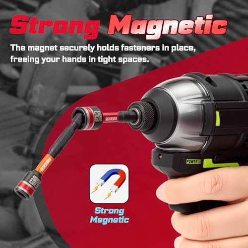 Impact Nut Driver Set, 9 Pieces 2.56 Inch Long 1/4 to 1/2 Magnetic SAE Nut Setter Set, 6 Point Alloy Steel Use 1/4” Hex Shank Impact Driver Stored in Portable Storage Cases for Repair - size: 2.56", style: 2.56"-S