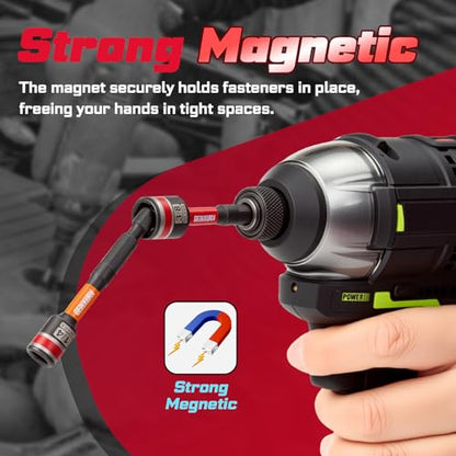 Impact Nut Driver Set, 9 Pieces 2.56 Inch Long 1/4 to 1/2 Magnetic SAE Nut Setter Set, 6 Point Alloy Steel Use 1/4” Hex Shank Impact Driver Stored in Portable Storage Cases for Repair - size: 2.56", style: 2.56"-S