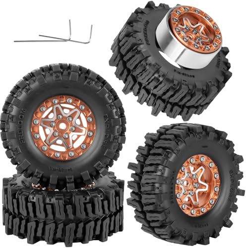 1.3 Beadlock Aluminum Alloy Wheels Rims & Tires Set with Foam Inserts for 1/18 TRX4M Ascent-18 1/24 SCX24 FCX24 RC Crawler Upgrade Parts,RCarmubWow 1.3 rc Wheels and Tires,4pcs,Brown - color: Brown(4pcs)