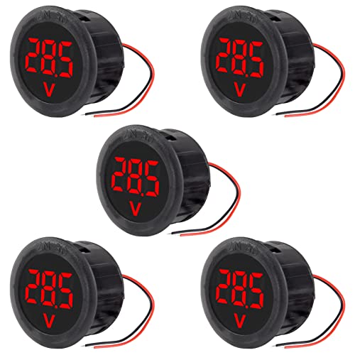 5PCS DC 4-100V LED Digital Display Circular Two-Wire Voltmeter DC Digital Voltmeter Head Display Reverse Connection Protection - color: Red