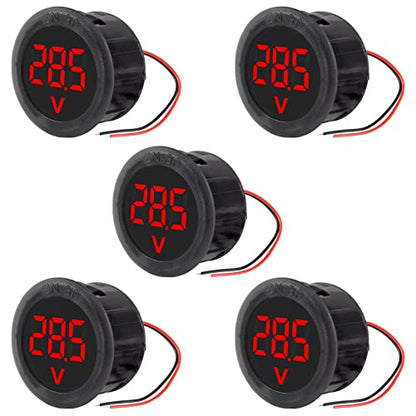 5PCS DC 4-100V LED Digital Display Circular Two-Wire Voltmeter DC Digital Voltmeter Head Display Reverse Connection Protection - color: Red