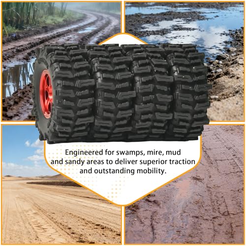 0.7” FS6 Super Soft Rubber Tires & CNC -1mm Offset Aluminum Beadlock Rims, 40×16mm Micro Crawler Wheels Tires Set for Axial SCX30 Redcat Ascent-32 1/30–1/32 RC Crawler, 4PCS Red - color: Red
