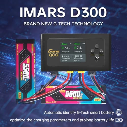 Lipo Battery Charger, Gens Ace Charger IMARS D300 G-Tech Series Smart Dual Lipo Balance Charger AC 300W DC 700W (350W*2) 16A RC Battery Charger for 1s~6s Lipo Batteries Life NiCd MH LiHV (Black) - color: Black