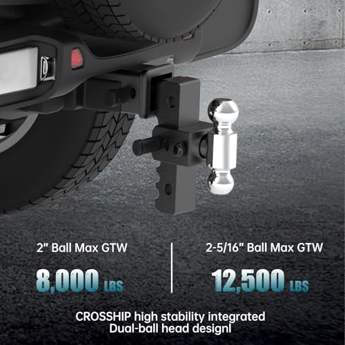 Adjustable Trailer Hitch - Heavy Duty Aluminum Drop Drawbar Hitch - Fits 2" Receiver, 6" Drop/Rise, for Truck, SUV, RV (12500 LBS GTW) - color: Black, size: 2" 6 Drop-Dual Ball