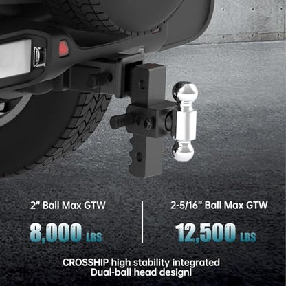 Adjustable Trailer Hitch - Heavy Duty Aluminum Drop Drawbar Hitch - Fits 2" Receiver, 6" Drop/Rise, for Truck, SUV, RV (12500 LBS GTW) - color: Black, size: 2" 6 Drop-Dual Ball