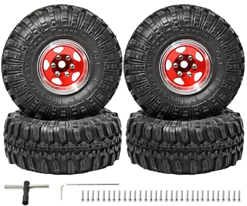 1.0 Beadlock Wheel Soft Tire Set RC Upgrade Part for Traxxas 1/18 TRX4M 1/24 RC Crawlers car Axial SCX24 FMS FCX24 Gladiator Bronco C10 JLU Deadbolt B17 Upgrade.(4Pcs/Set) - color: Red