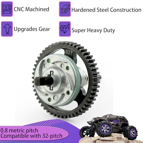 32P Spur Gear, 52T 0.8 Metric Pitch, Compatible with 32-Pitch, Hardened Steel 52 Tooth 0.8M Spur Main Gear for 1/10 TRAXXAS Ford Rustler Slash Stampede 4X4 Arrma, Replace #6843 - size: M0.8-Spur Gear-52T