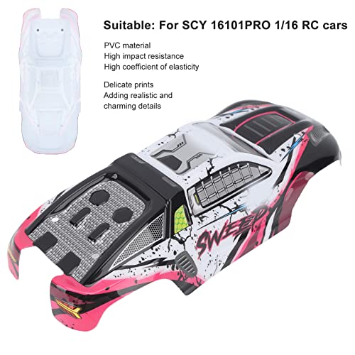 SIXRUN RC Car Body Shell PVC Spare Parts High Impact Car Body Shell Frame for SCY 16101PRO 1/16 RC Cars Car Toy Body Shell Remote (Rose Red) - color: Rose Red