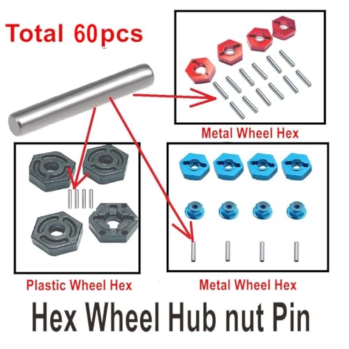 60pcs 2X10mm Dowel Pin Wheel Hex Pins Compatible with HSP Redcat Wltoys Traxxas Hyper go Wheel hex pins M20101,for MJX Hyper Go 16207 16208 16209 16210 H16BM H16DR 14301 14302 H14BM
