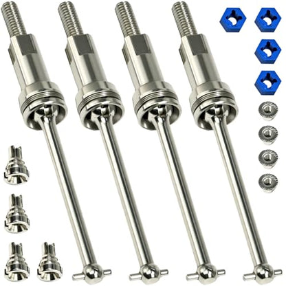 Hardened Steel CVD Drive Shafts Set with Adapters, Nuts, Center Drive Cups, Front Rear Dogbone Driveshaft Axles Upgrades Part for 1/16 Mojave Grom ARA2304, ARA2304S, ARA2104 (Silver,Blue) - color: Silver-blue