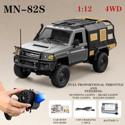 MN82S RC Rock Crawler, 2.4Ghz Toyota Remote Control Truck, 4WD 2 Speeds Switch RC Crawler Off-Road Pick-up with 2 Upgraded 1200mah Battery, 1/12 Scale Trucks (with Gift) - color: Grayy