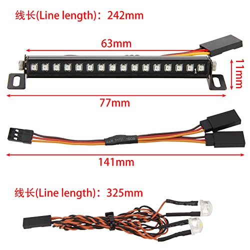 MEUS RACING TRX4M Roof Light Bar Headlights Kit with 16 Beads 8 Light Modes for MEUS TRX4M Ripper Body 1/18 RC Crawler Car Upgrade Parts（with 2 Headlights） - style: Roof Light + 2 Headlights
