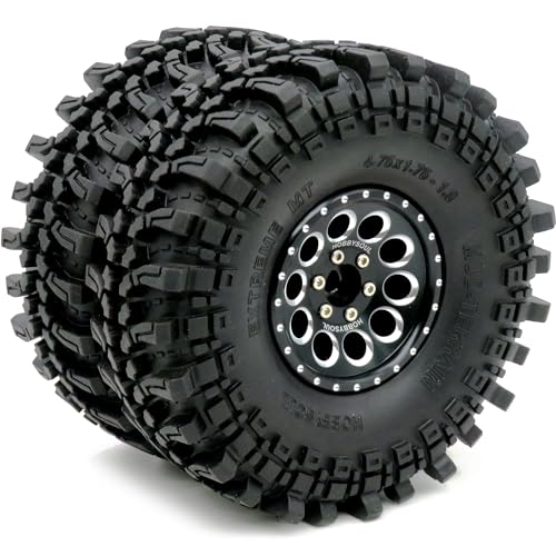 1.9 Tires Height 4.75" (121mm) Mounted on 1.9 Beadlock Wheels Black Fit 1/10 Crawler Redcat Gen8 Traxxas TRX-4 Tamiay CC01 Axial SCX10 Mud Crawler Badland Terrain, (4-Pack, Assembled) - color: Black
