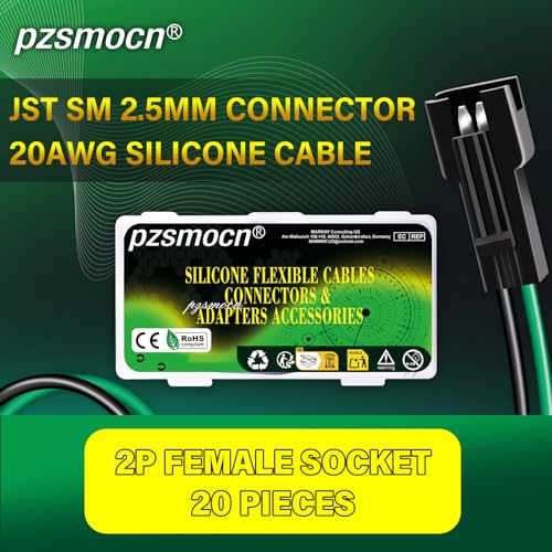 20Pieces JST SM 2.5mm 2 Pin 20AWG Silicone Connector Kit 20cm Set | Premium Automotive Wiring, Heavy Duty Terminals, Reliable Circuit Board, High Temperature Housing, Easy Project Assembly - size: 2-Pin, style: JST-SM-F