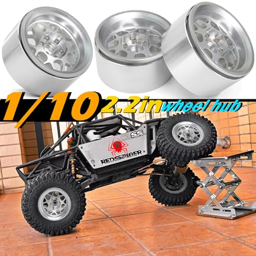 REDSPIDER 2.2 Beadlock Wheels（4PCS） Aluminum 2.2 Wheels for 1/10 RC Rock Crawler Car Axial Wraith RR10 SCX10 II III 90046 TRX4 TRX6 YETI D90 CC01 RC Crawler Car Upgrade Parts (Silvery)
