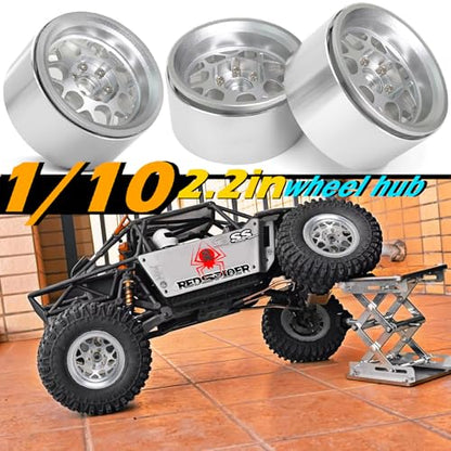 REDSPIDER 2.2 Beadlock Wheels（4PCS） Aluminum 2.2 Wheels for 1/10 RC Rock Crawler Car Axial Wraith RR10 SCX10 II III 90046 TRX4 TRX6 YETI D90 CC01 RC Crawler Car Upgrade Parts (Silvery)