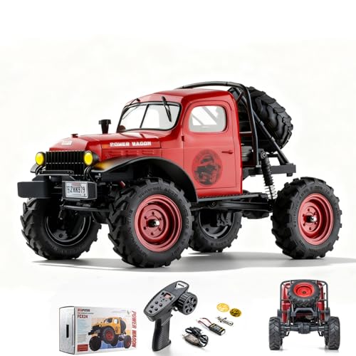 BEEZRC FMS 1/24 RC Crawler FCX24S Power Wagon S RTR, 4WD Off-Road Mini Rock Crawler Remote Control Car, 2.4GHz Hobby Grade Electric RC Truck, Hobby rc Crawlers for Adults (Red) - color: Red