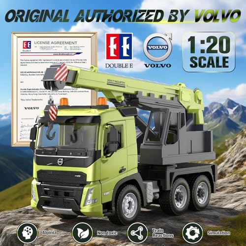 Double E Volvo FMX 1:20 Scale RC Crane Truck - 660° Rotating Console, 2.4GHz Anti-Interference, Realistic Lifting Sounds & LED Work Lights - Construction Toy for Adults - style: RC Crane