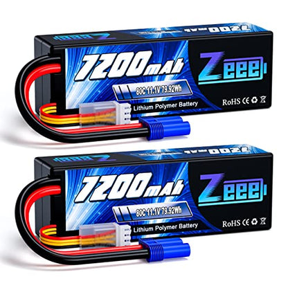 Zeee 3S Lipo Battery 7200mAh 11.1V 80C with EC5 Connector Hard Case Battery Compatible with RC Car RC Truck RC Boat LOSI Associated Racing Hobby (2 Packs)