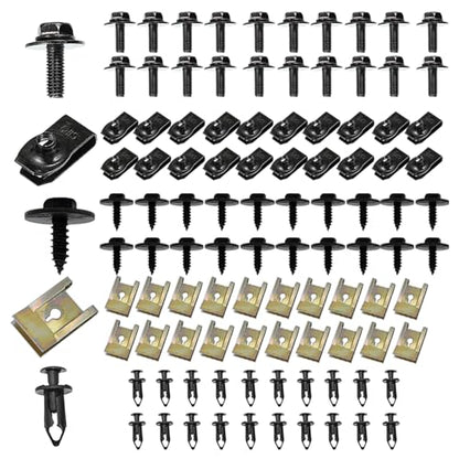 SLIMI 100 PCS Car Body Screws and Bolts, Bumper Fender Screws Bolts Set, Splash Shield Retainer U-Nuts Kit, Universal Engine Chassis Nut/Body Clamp, for Most Cars, SUVs, Trucks (Black)