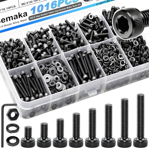 1016PCS M2.5 Screws Kit, M2.5x4/6/8/10/12/16/20/25mm Hex Socket Head Cap Screws Bolts Nuts Washers Kit, 12.9 Grade Alloy Steel Metric Screws for 3D Printer, Electronics, Furniture Repair - size: M2.5 x 4/6/8/10/12/16/20/25mm, style: Socket Head