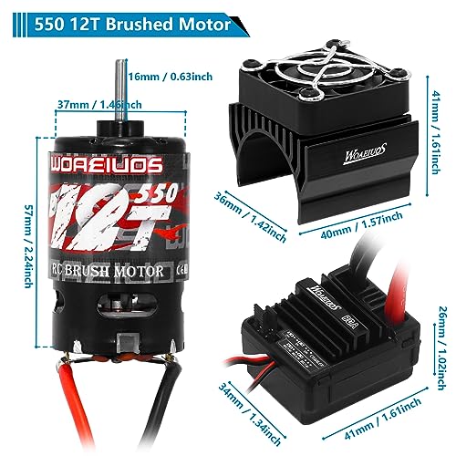 550 Brushed Motor 12T & 80A ESC Brushed Motor ESC & Heatsink Combo for 1/10 RC Truck Car Slash Arrma Granite Senton Typhon Redcat Axial HPI - size: 12T Motor&80A ESC&Heatsink Combo
